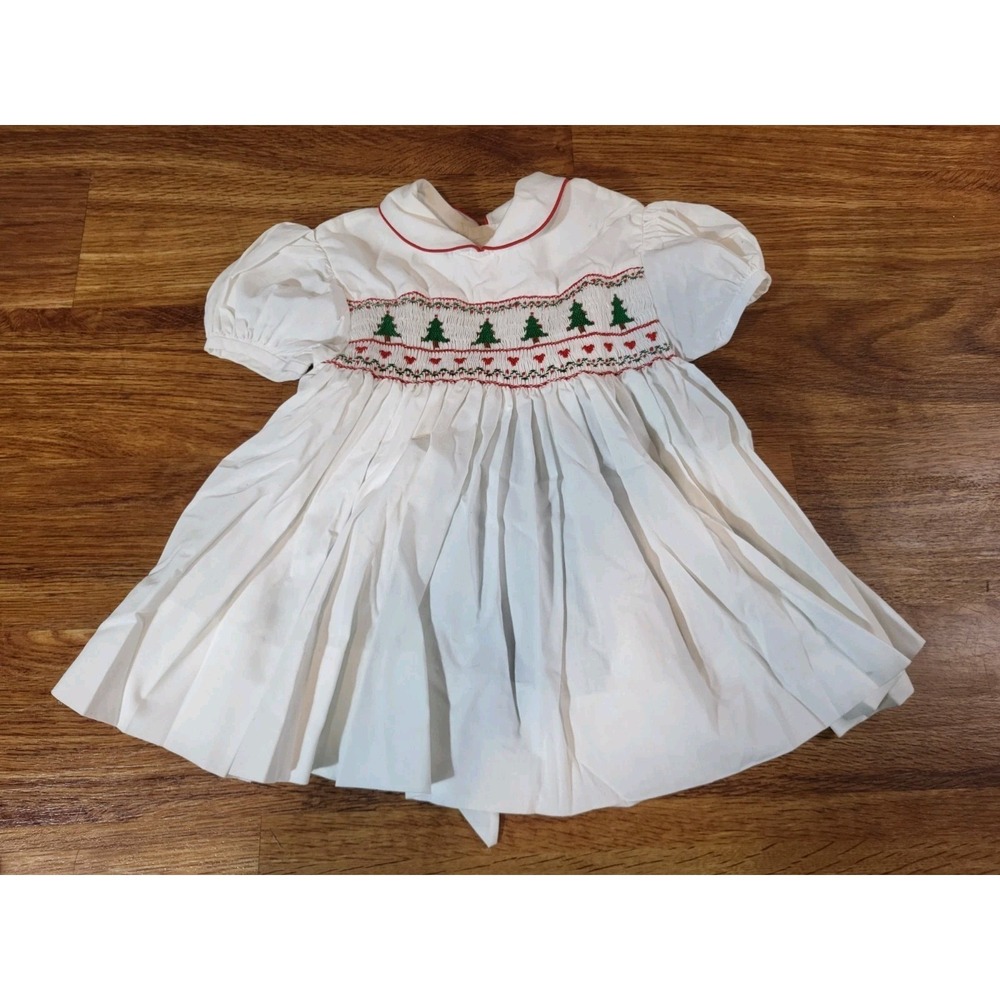 House Of Hatten Size 18 Months  Smocked White Christmas Tree Dress